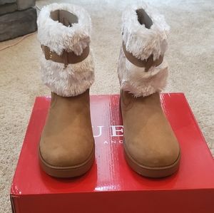 GUESS Brown Suede with Faux Fur Cuffed Boots